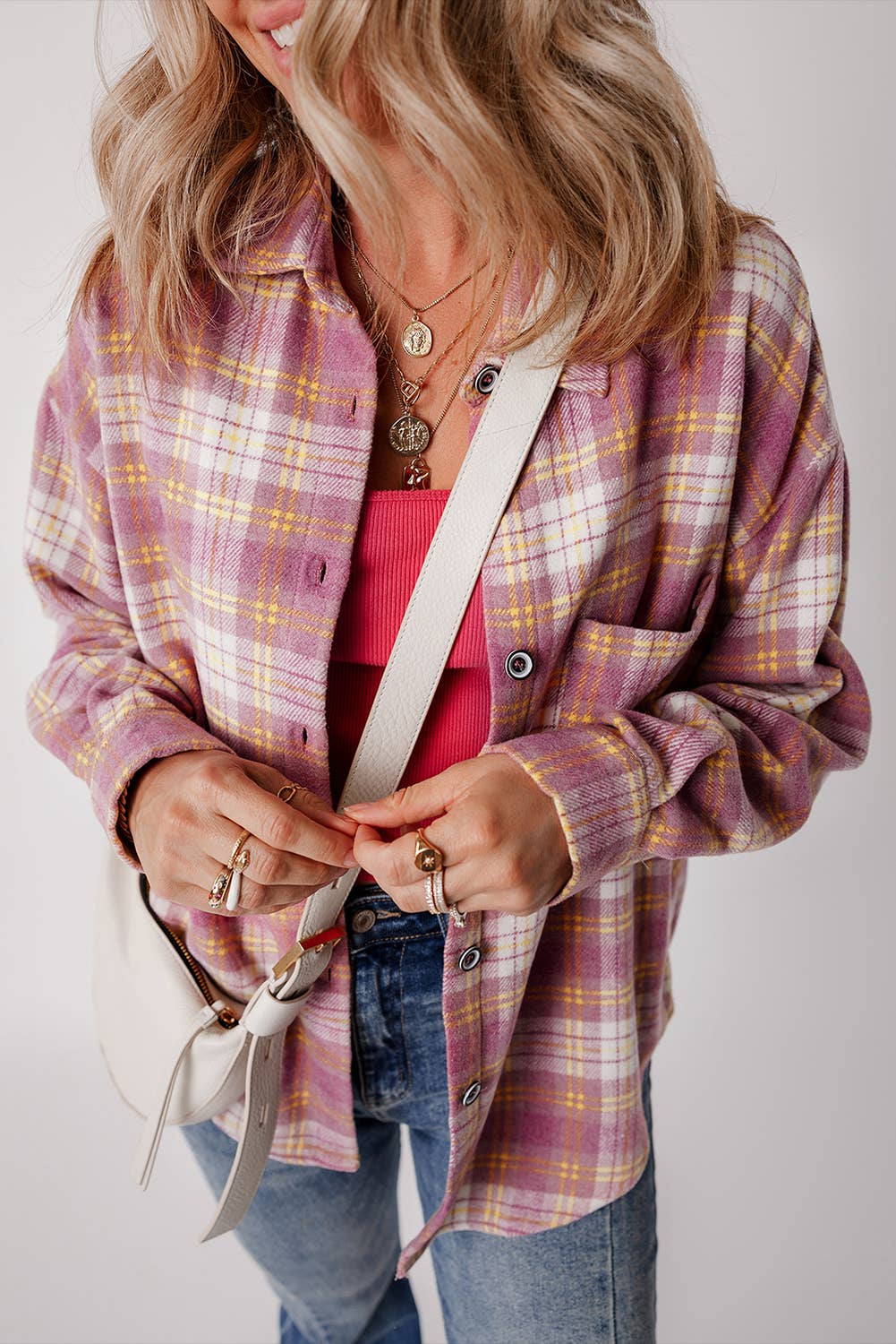 Plaid Chest Pocket Long Sleeve Shacket