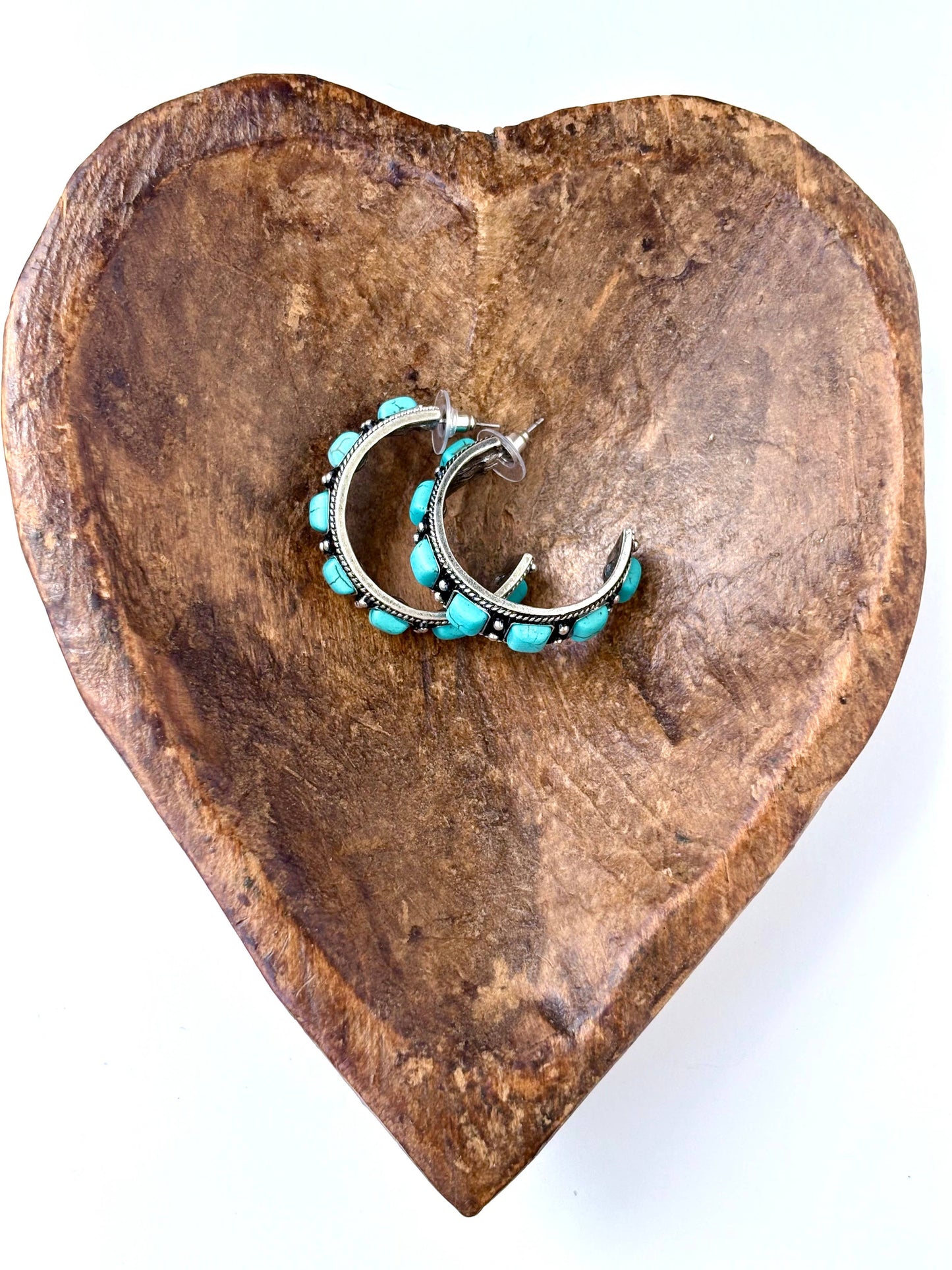 1.5" Open Hoop with Turquoise Stone Earrings
