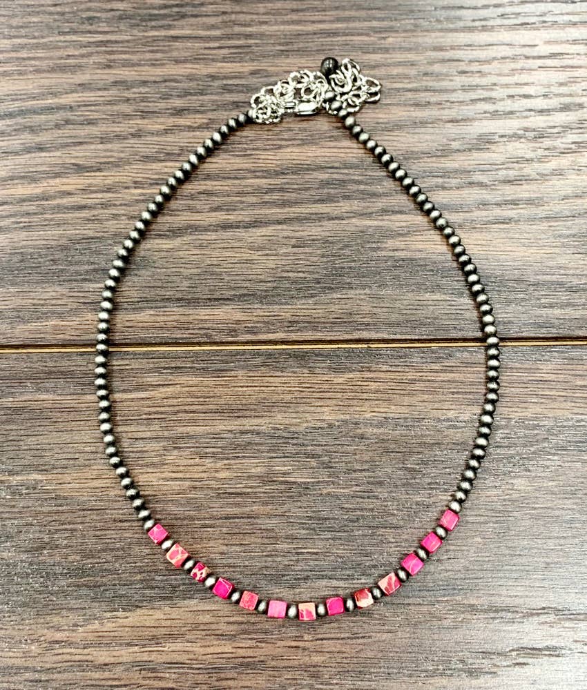 Square Gemstone & Navajo Bead Necklace