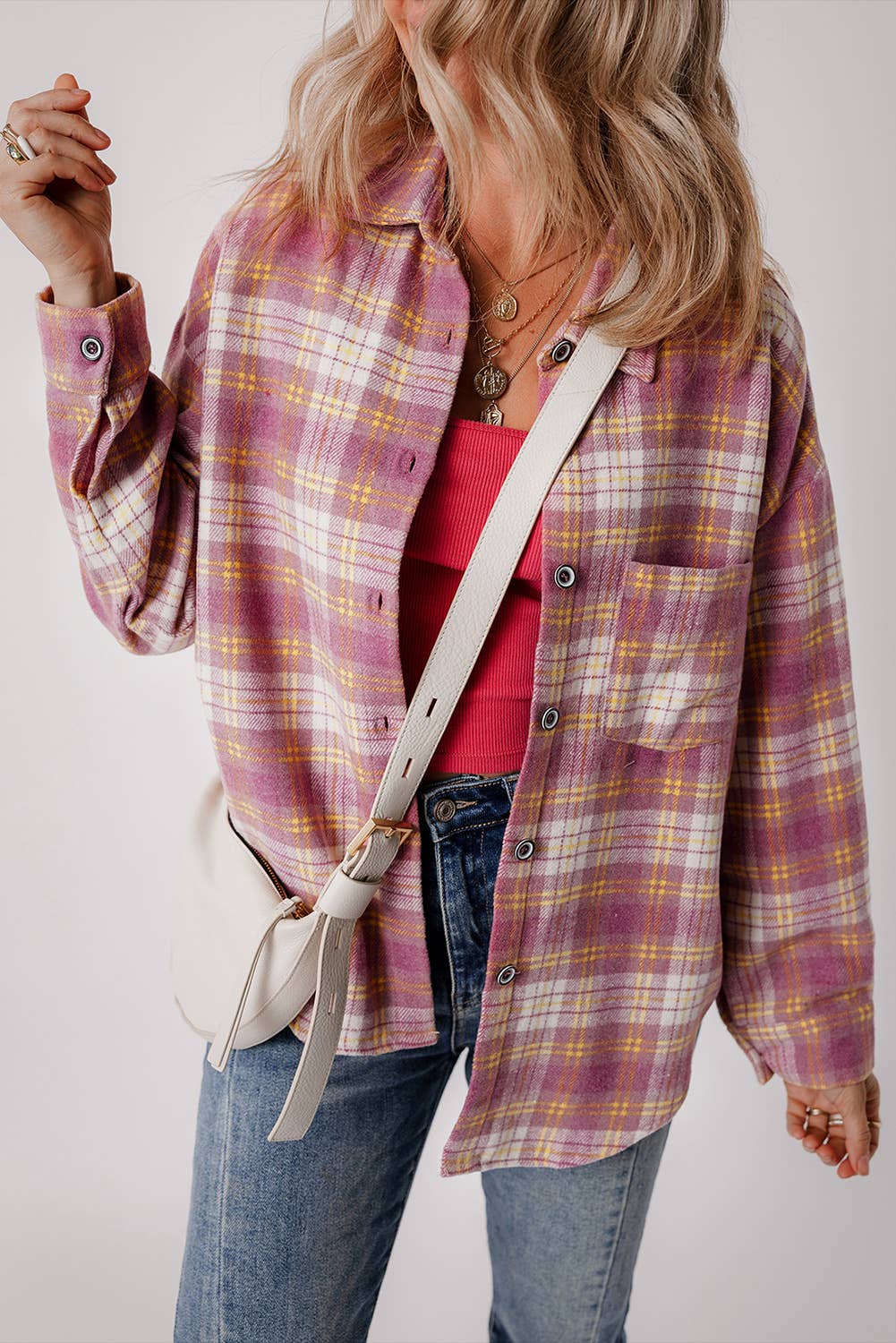 Plaid Chest Pocket Long Sleeve Shacket