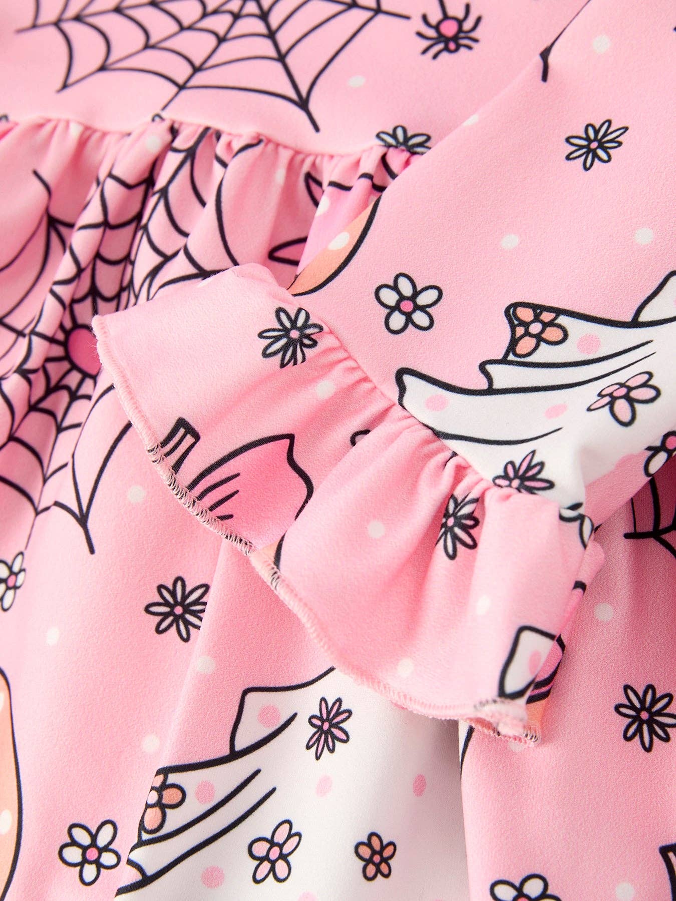 Halloween Ghost Pumpkin Print Ruffled Cuffs Long sleeve Dress