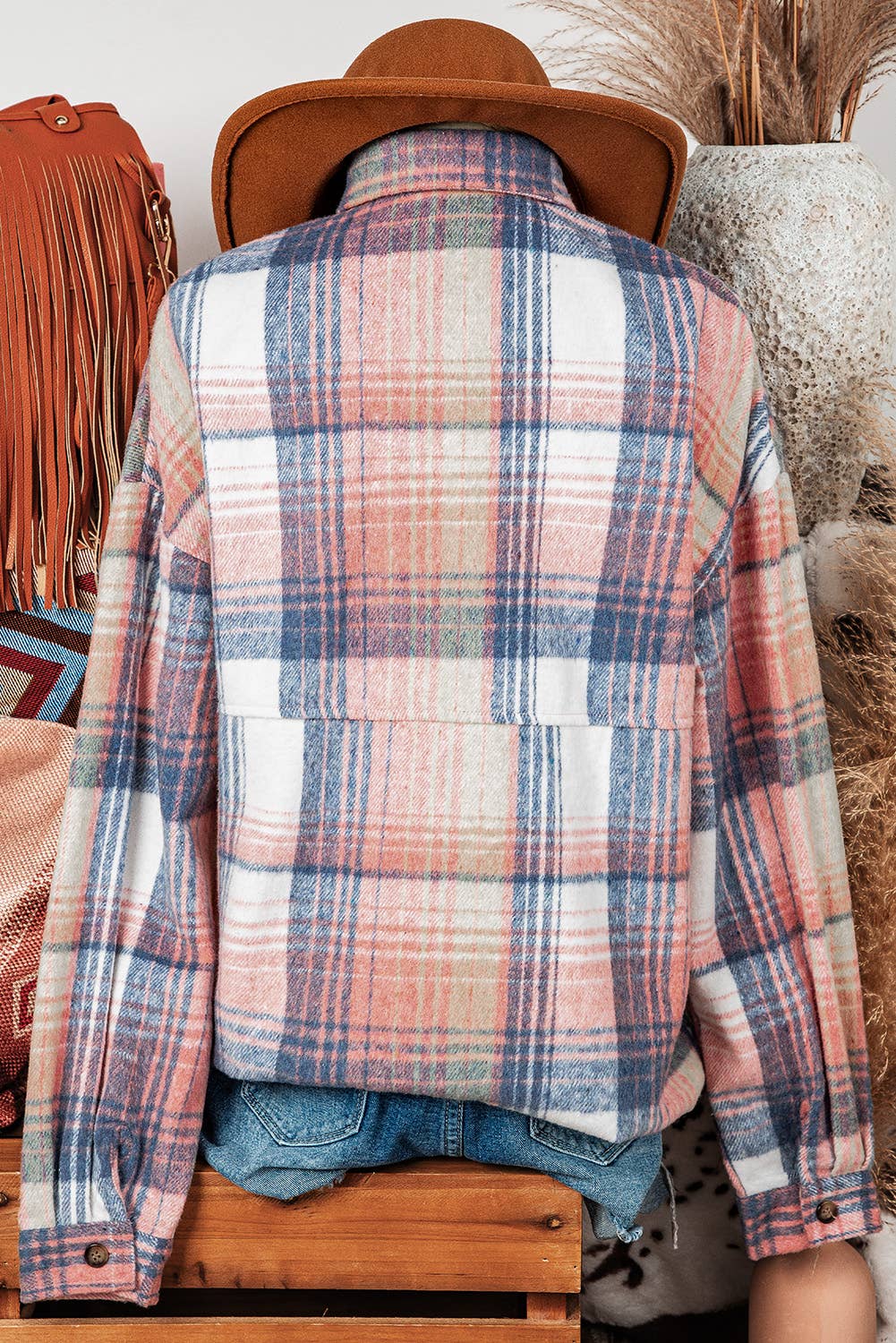 Fall Plaid Flap Pockets Shacket