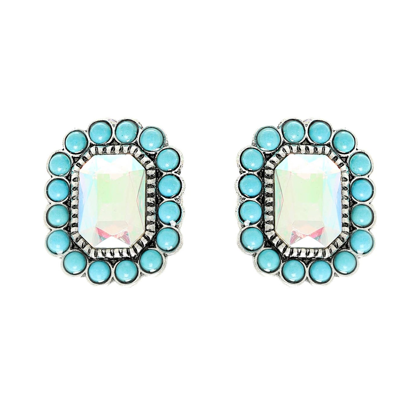 Western Turquoise Octagon Earrings