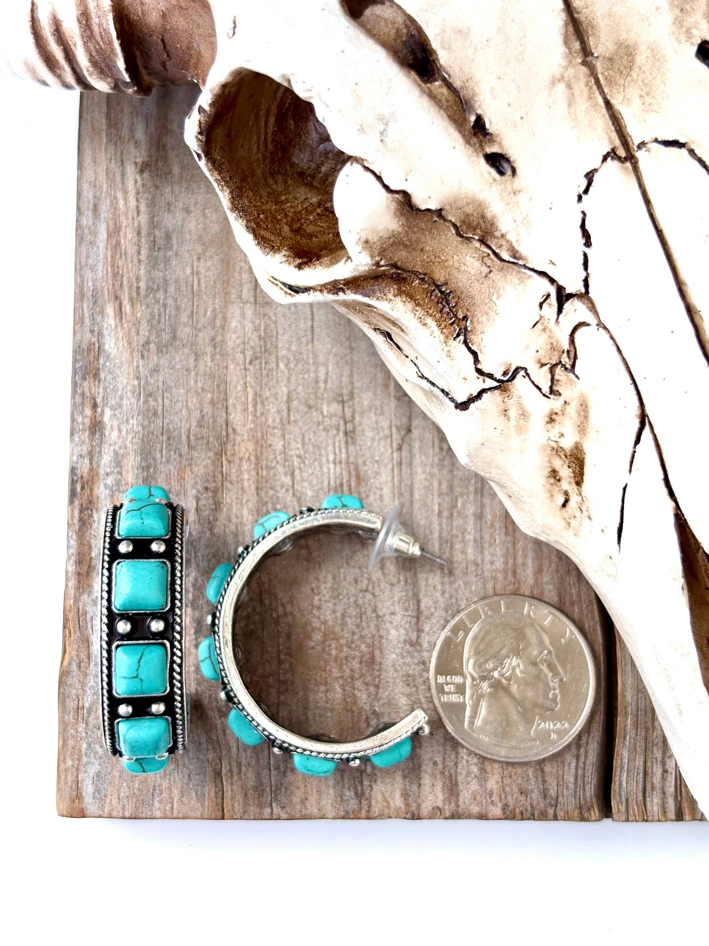 1.5" Open Hoop with Turquoise Stone Earrings