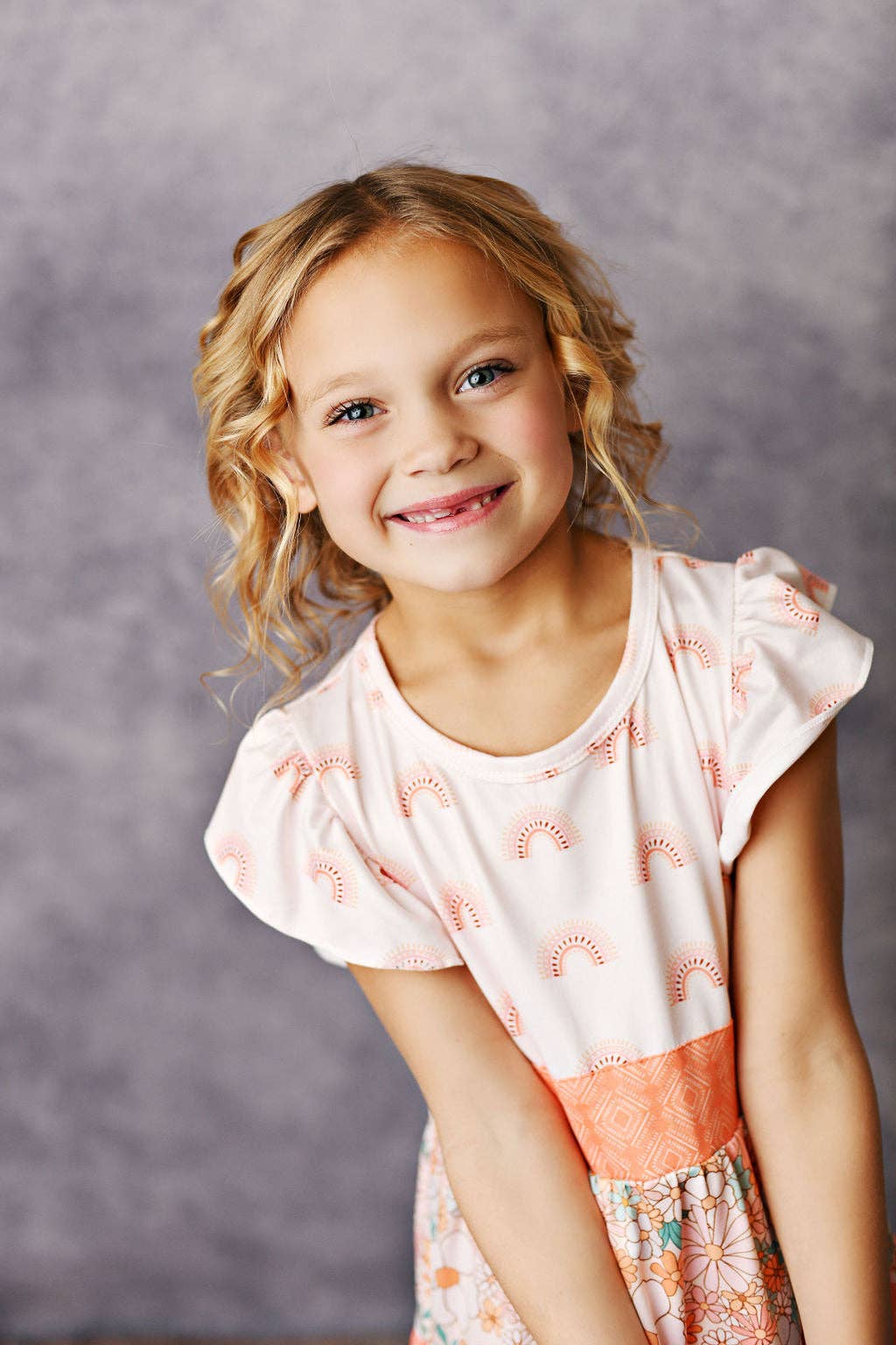 Kids Boho Floral & Rainbow Tiered Dress