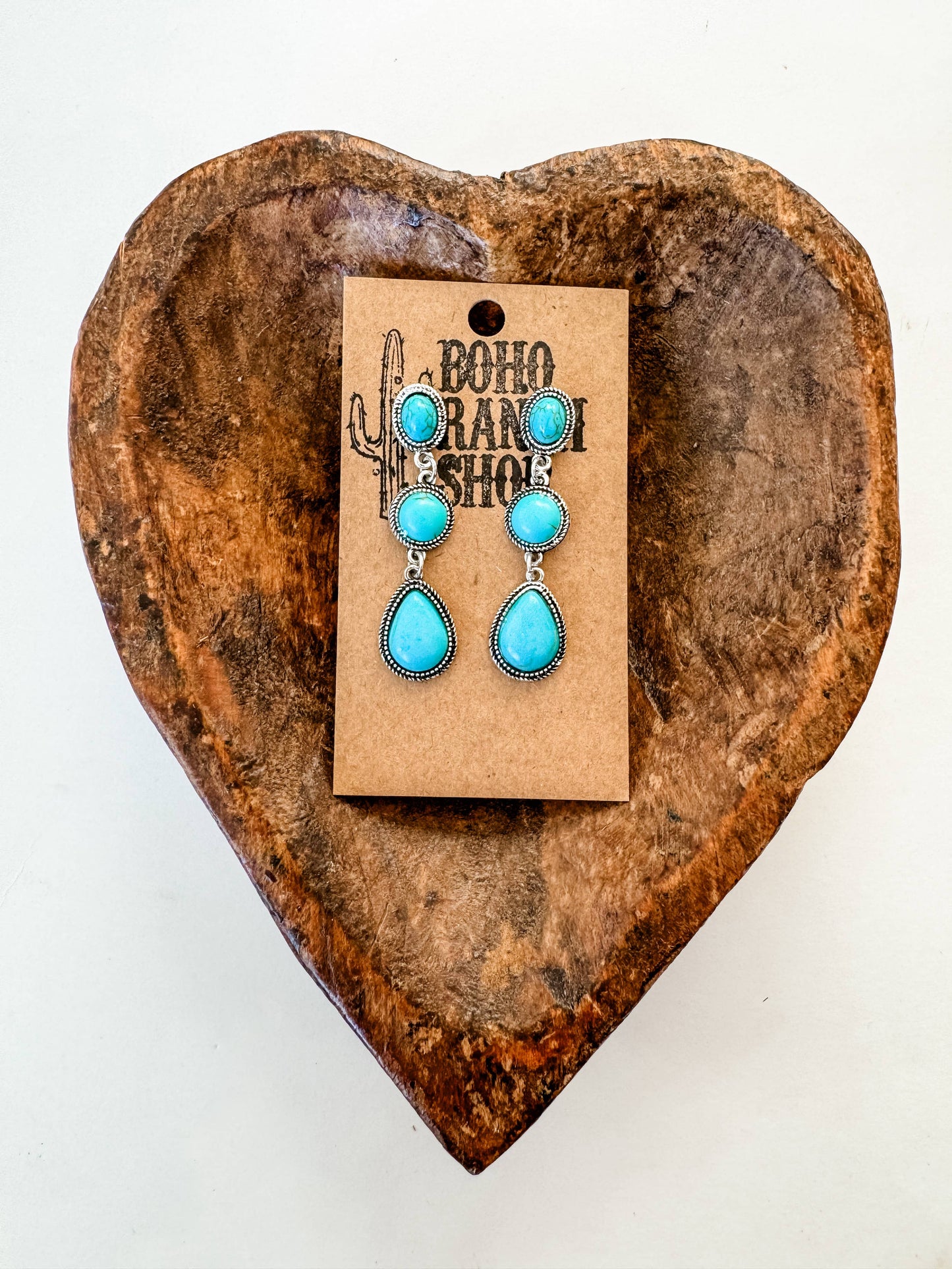 Western Tier Drop Earrings - Round Stone with Teardrop Stone