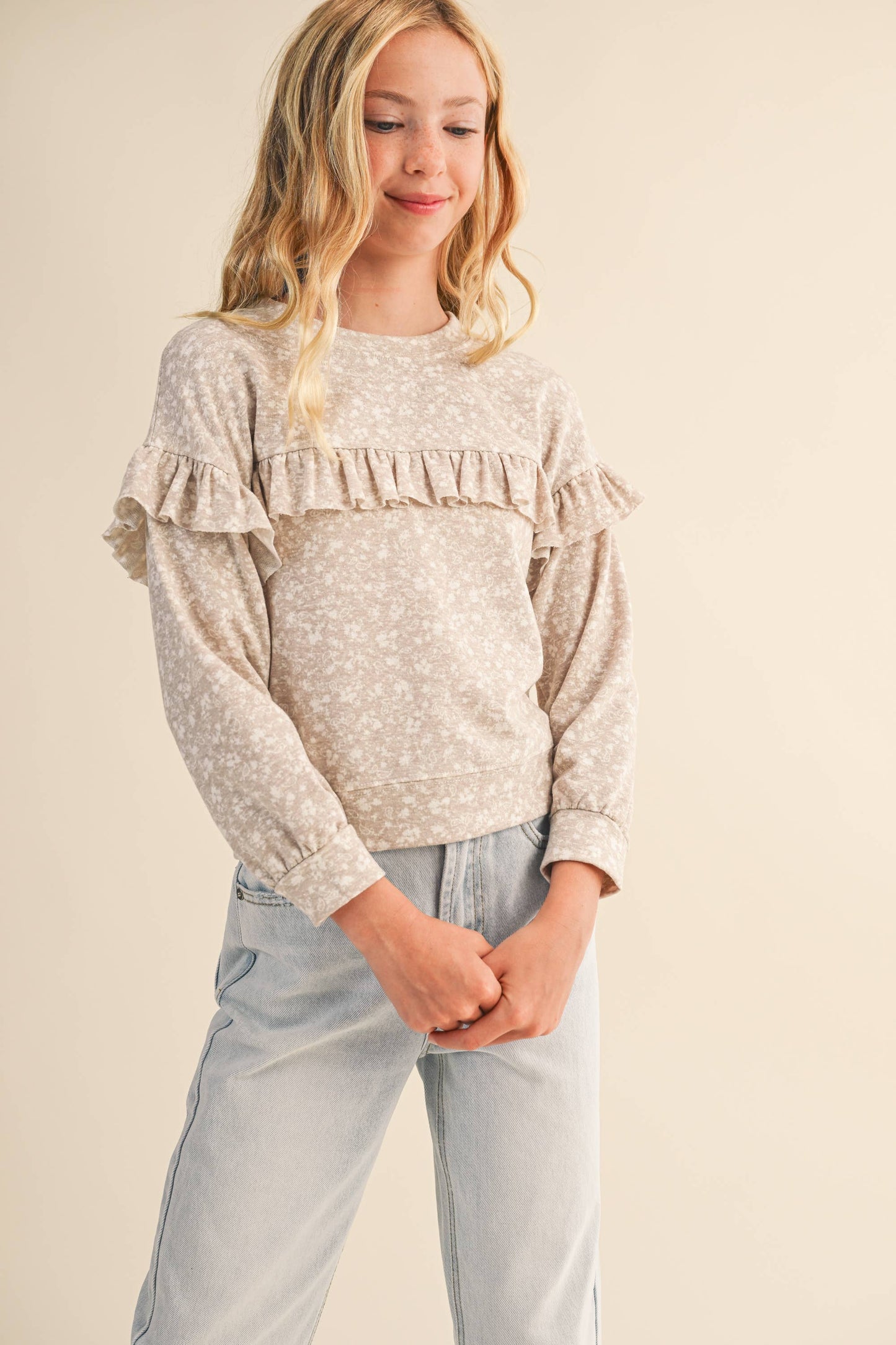 KIDS LITTLE GIRLS RUFFLE PRINT SWEATSHIRT