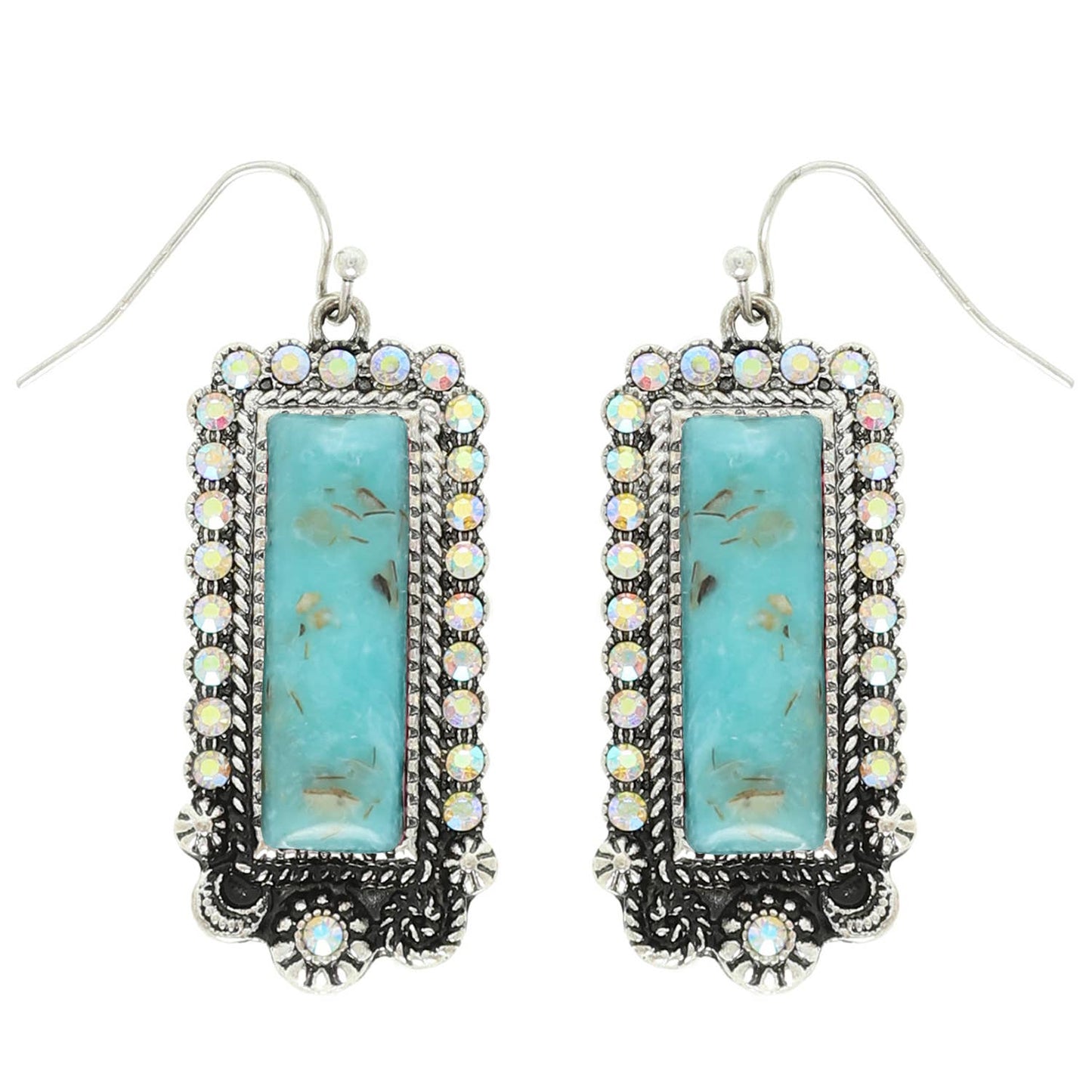 Western Rectangle Turquoise Concho Drop Earrings