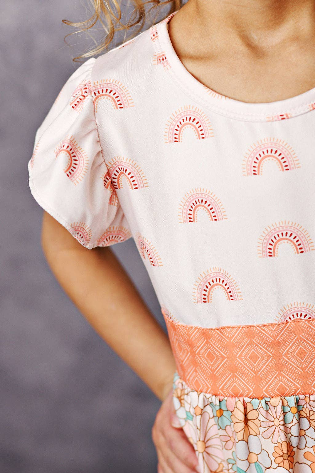 Kids Boho Floral & Rainbow Tiered Dress