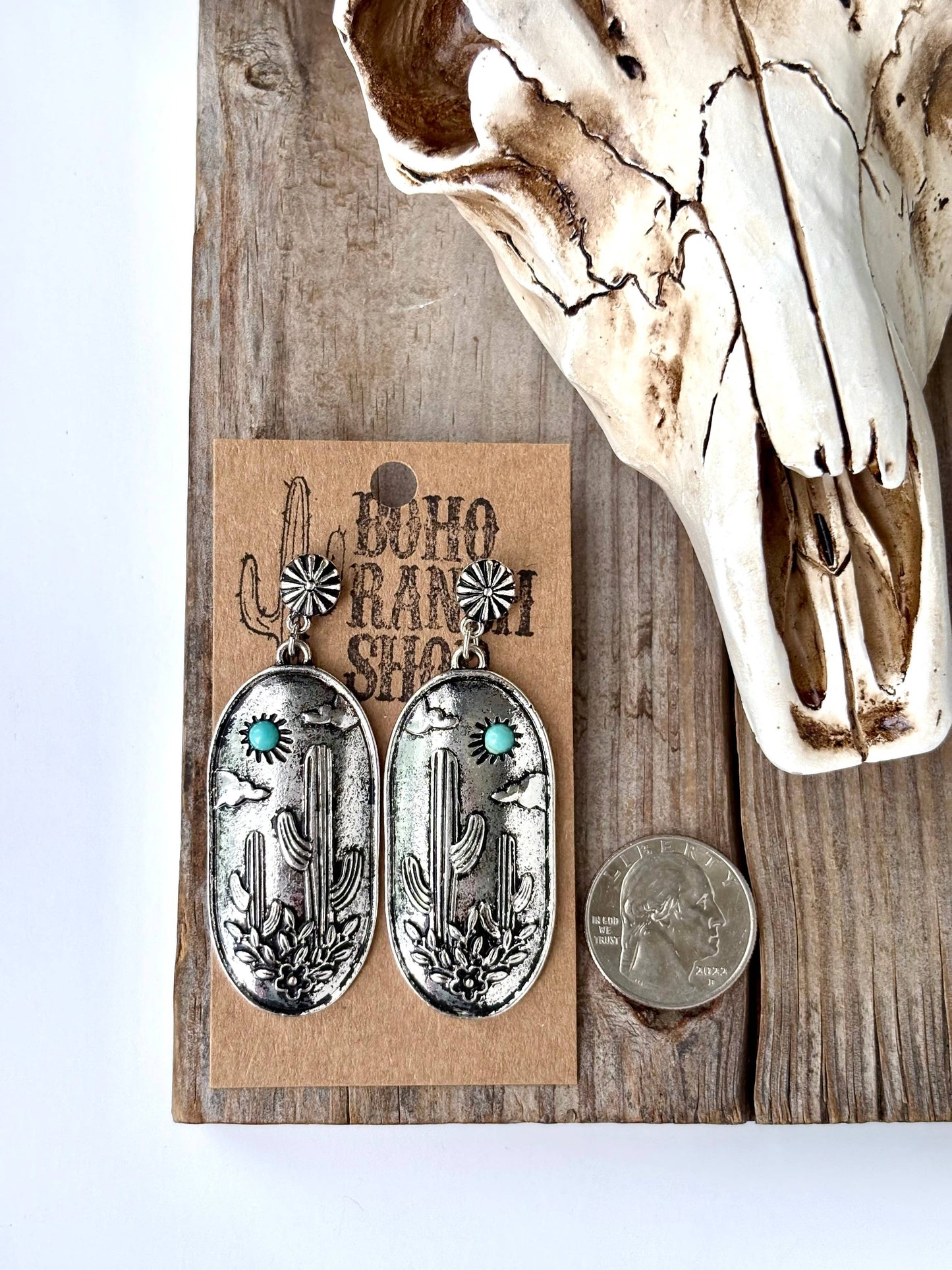 Western Cactus Scenery Statement Post Drop Earrings