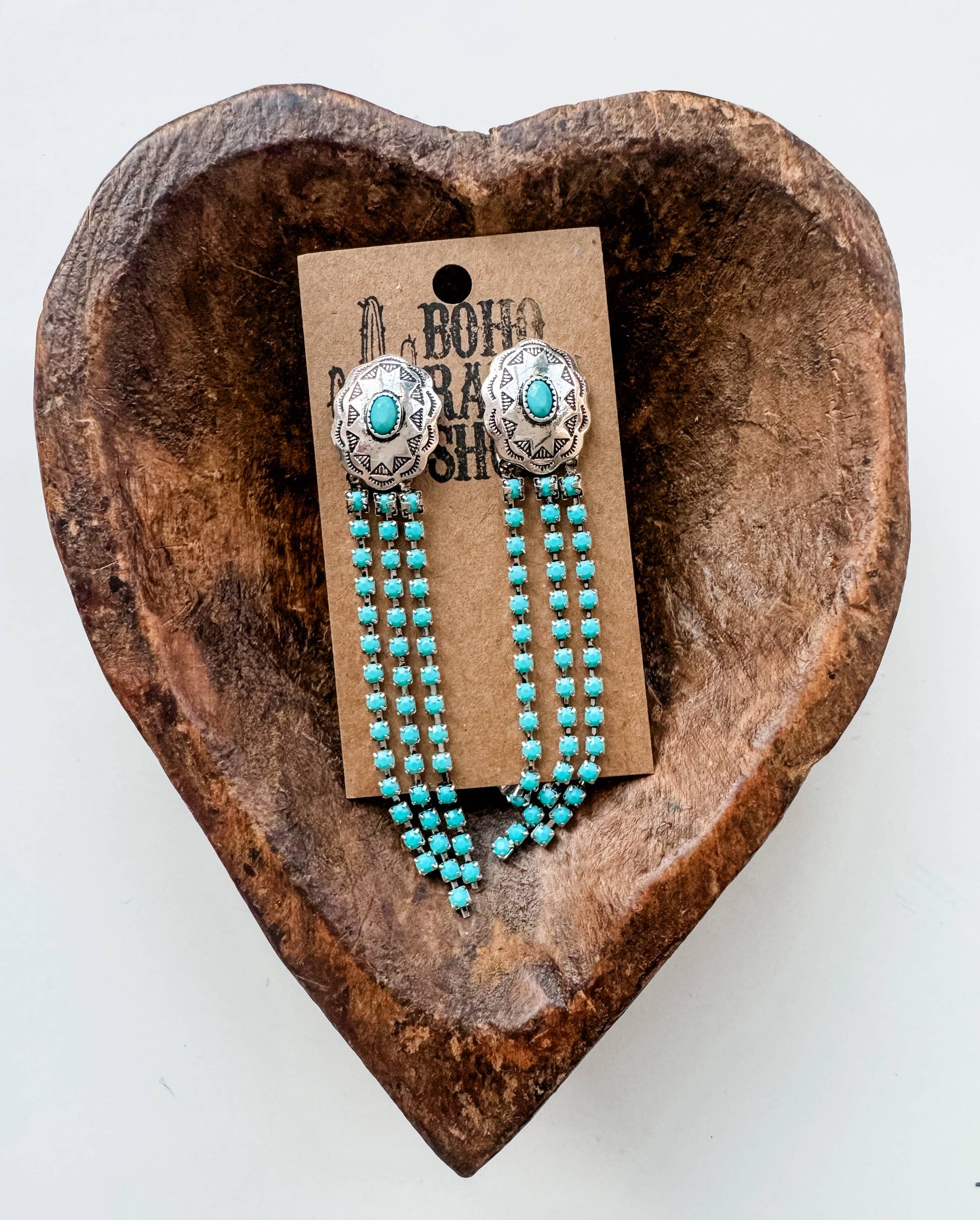 Concho Drop Dangle Western Earrings - black turquoise clear