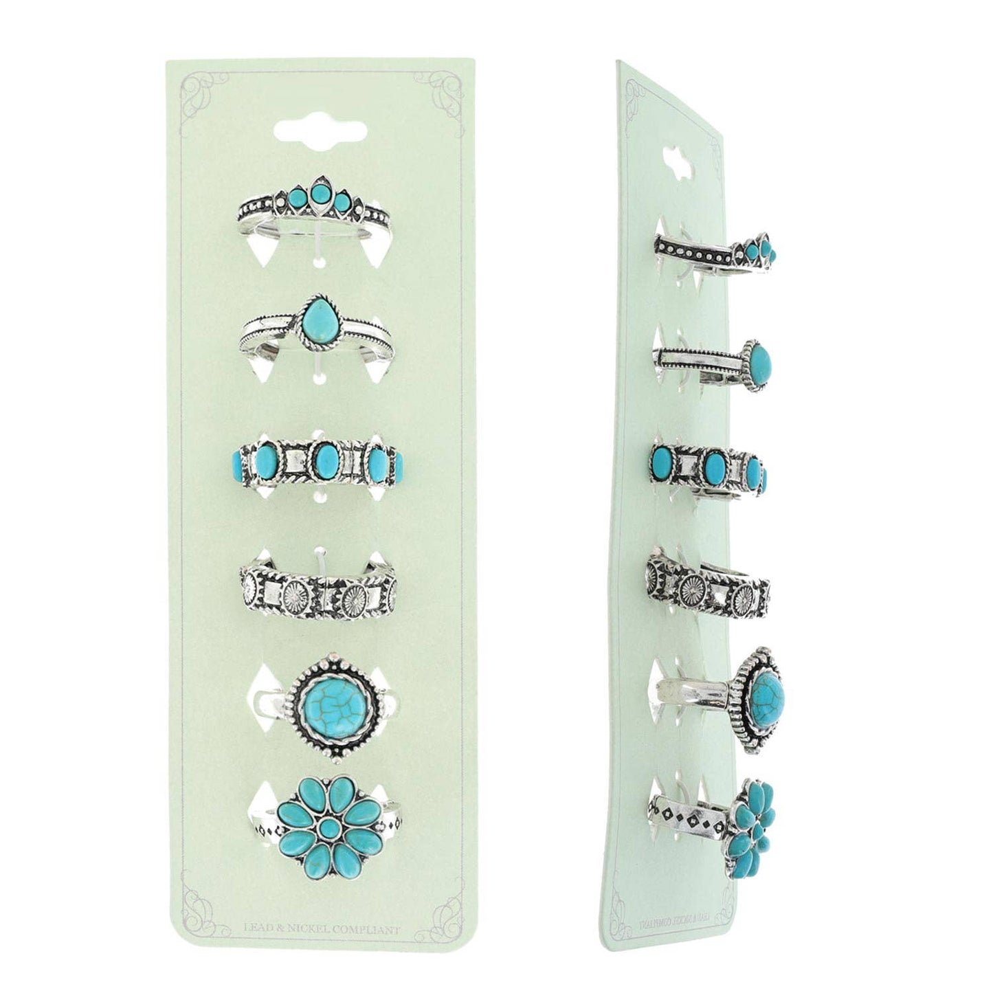 6 Piece Western Semi Stone Band Ring Set