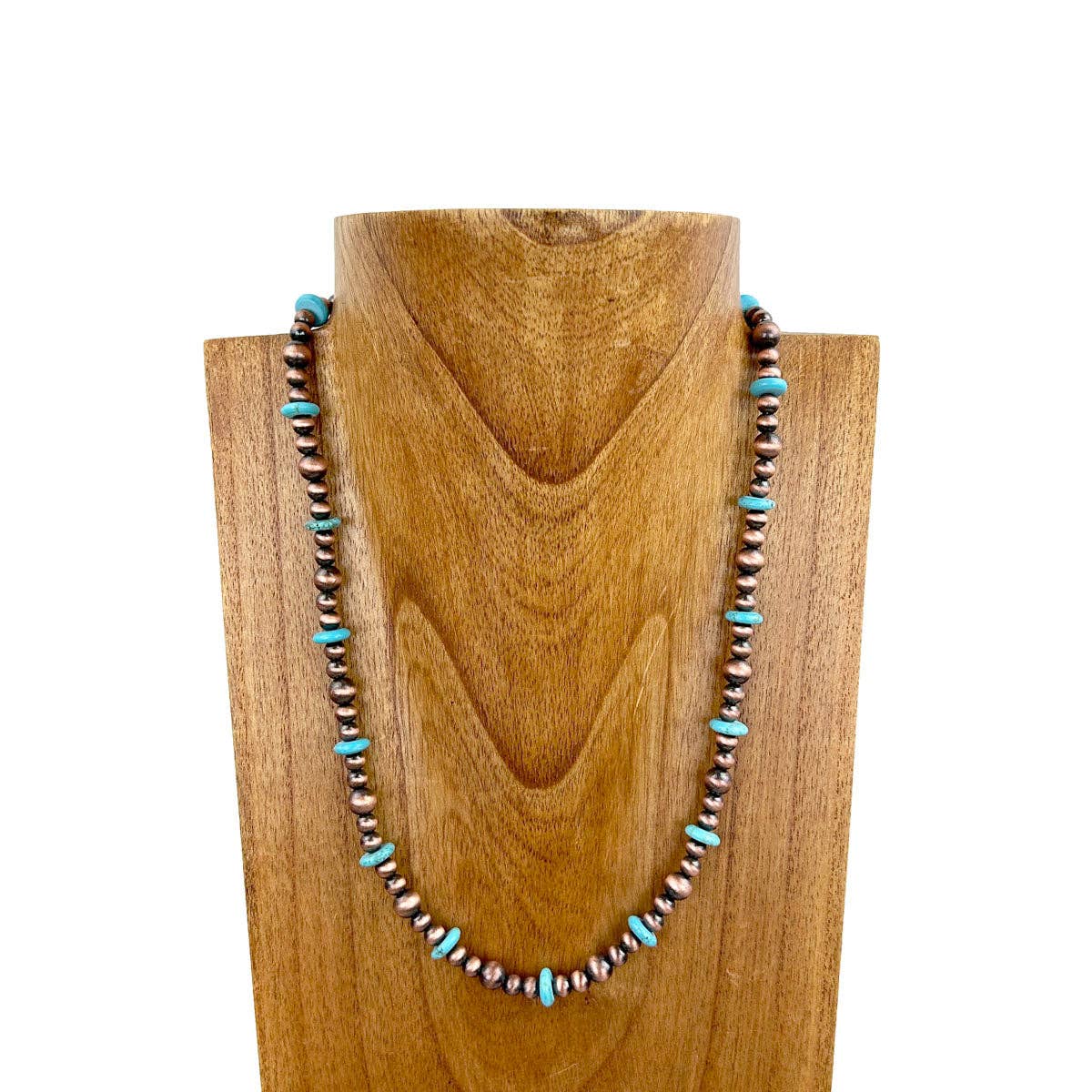 Copper Navajo Pearl With Turquoise Stone Necklace