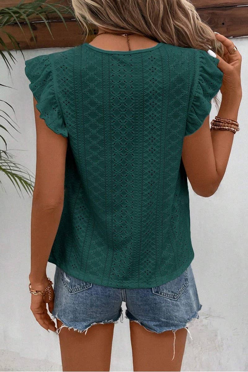 LACE RUFFLE SHORT SLEEVE BLOUSE