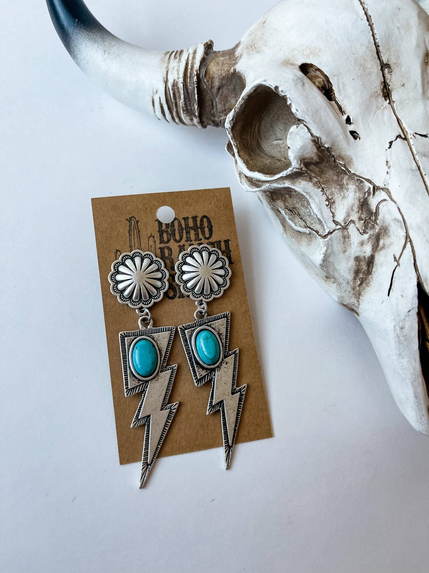 Stone Lightning Bolt Thunder w/ Color Natural Stone Earrings