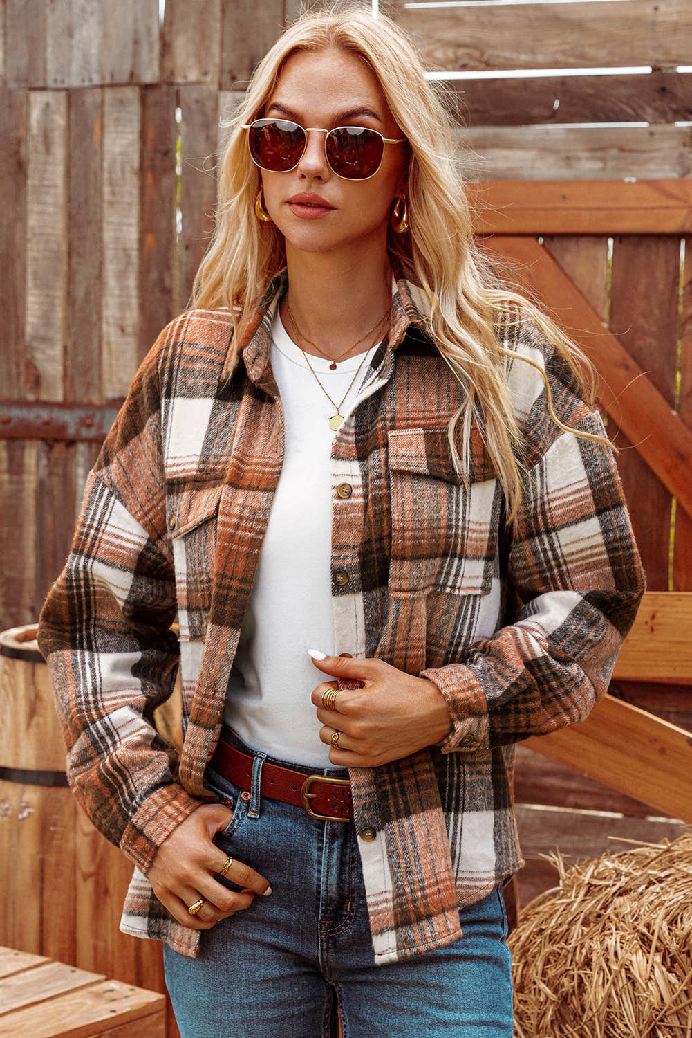 Fall Plaid Flap Pockets Shacket