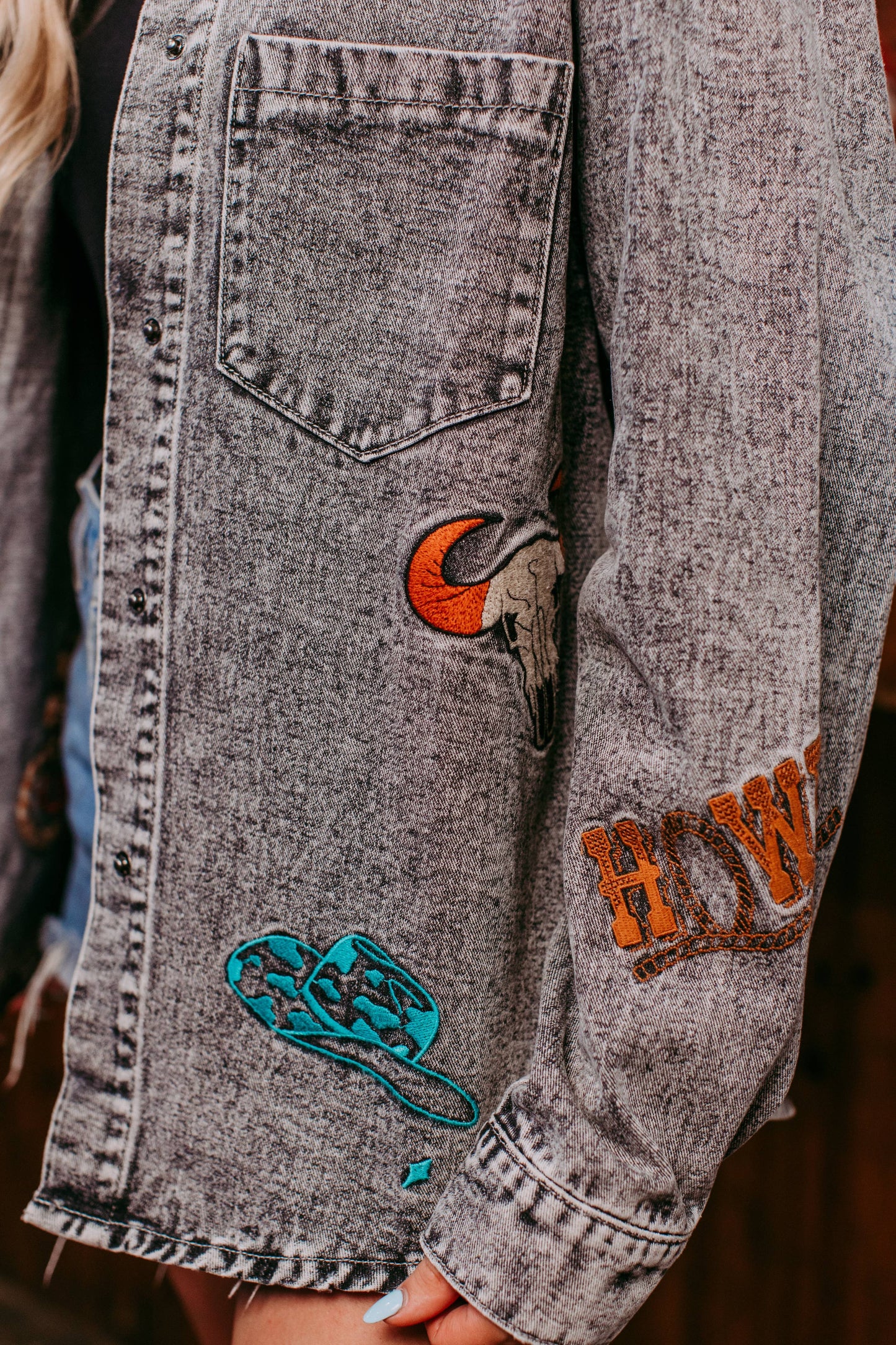 Wild West Embroidery Denim Shacket
