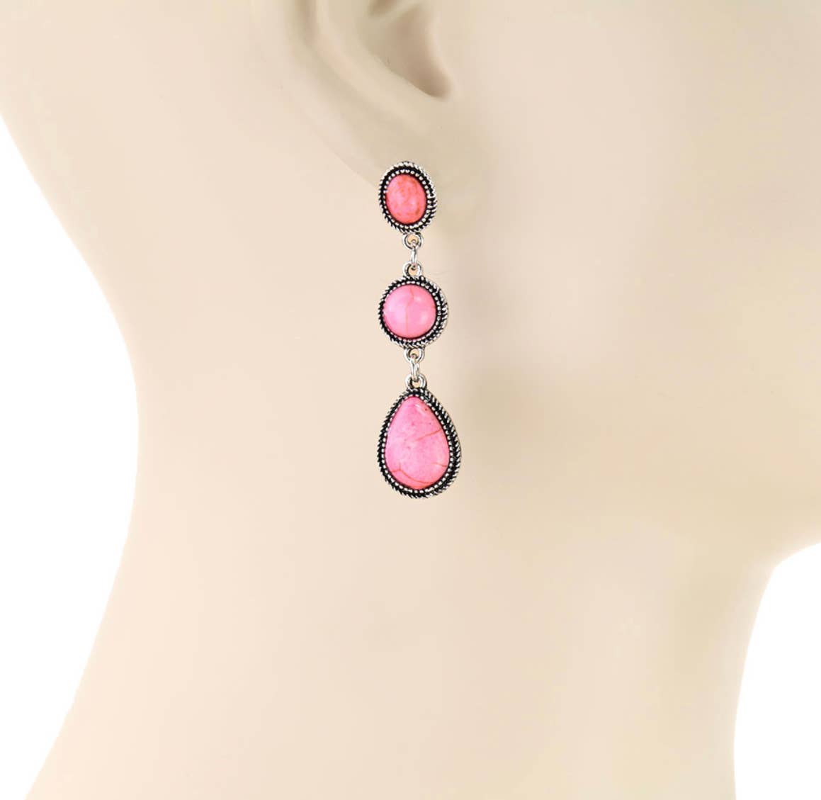 Western Tier Drop Earrings - Round Stone with Teardrop Stone