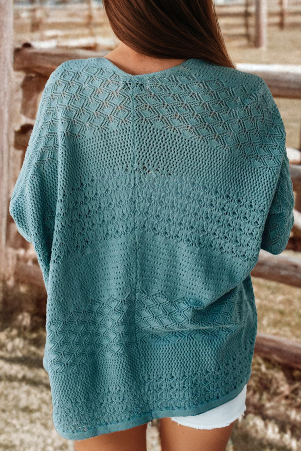 Hollowed Knit Open Front Cardigan