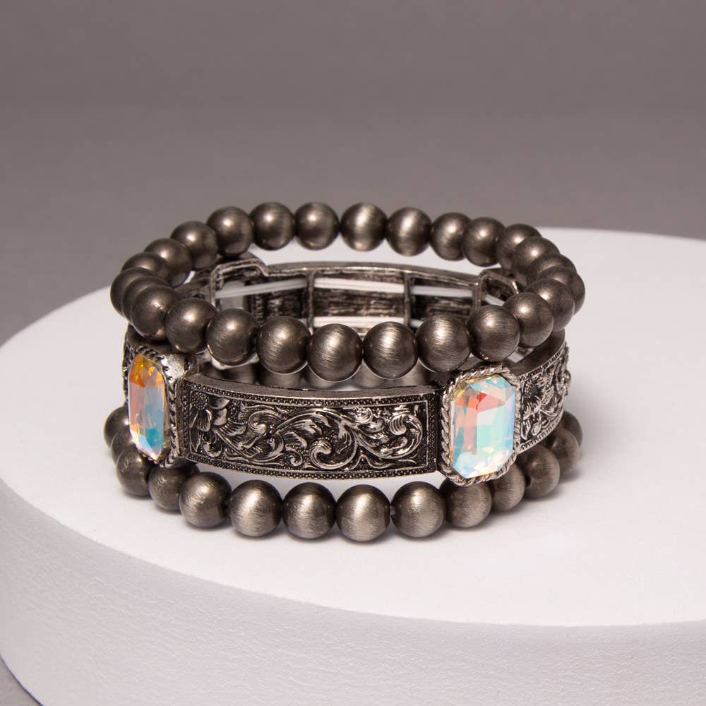3 Pc Western Crystal Stretch Bracelet