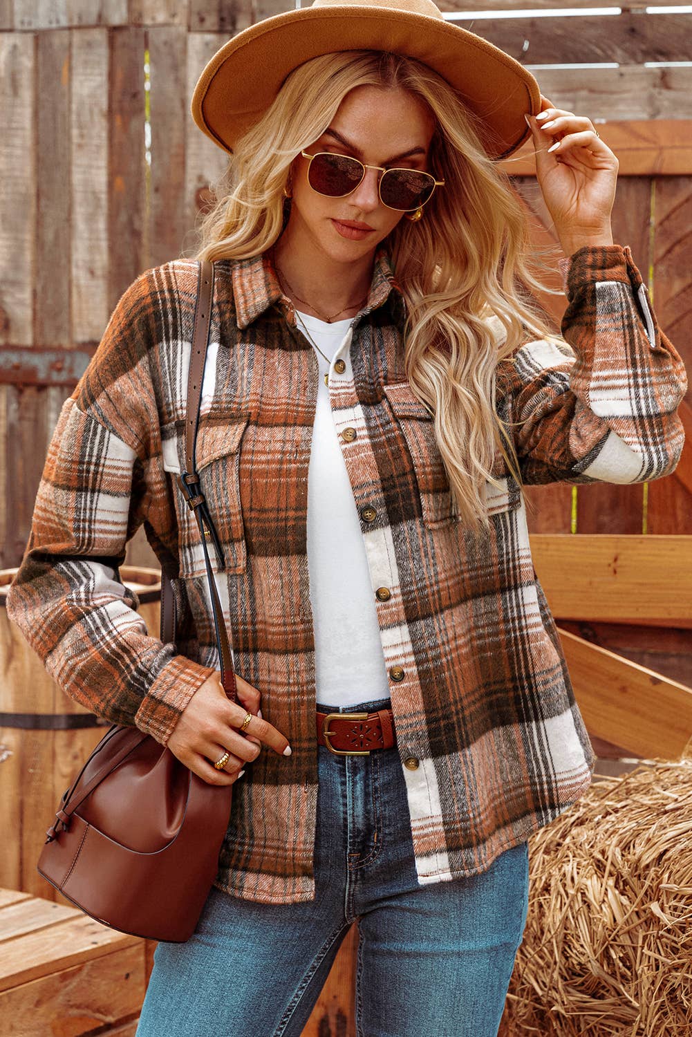 Fall Plaid Flap Pockets Shacket