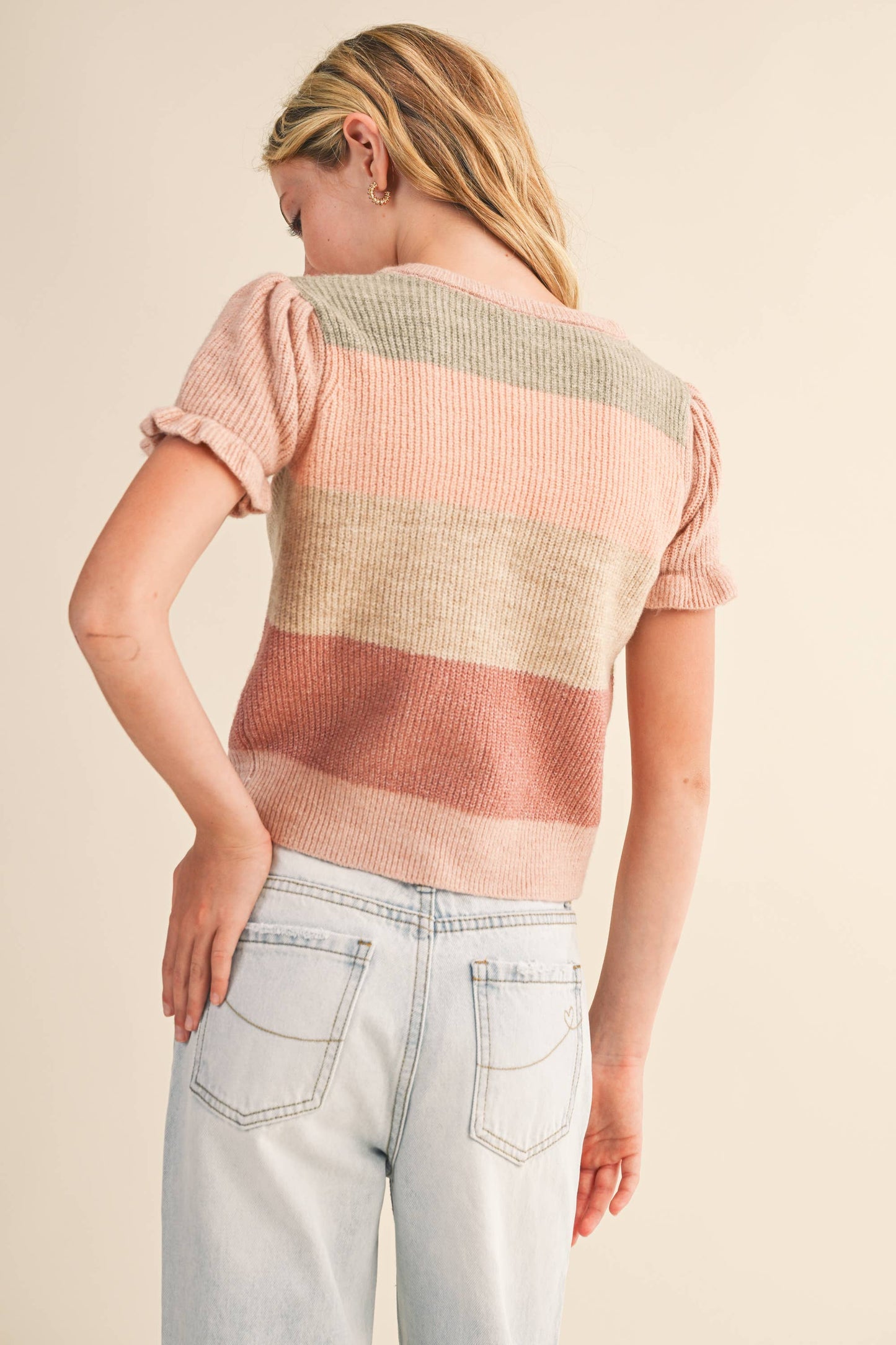 TWEEN KIDS GIRLS PUFF SLEEVE CROPPED SWEATER