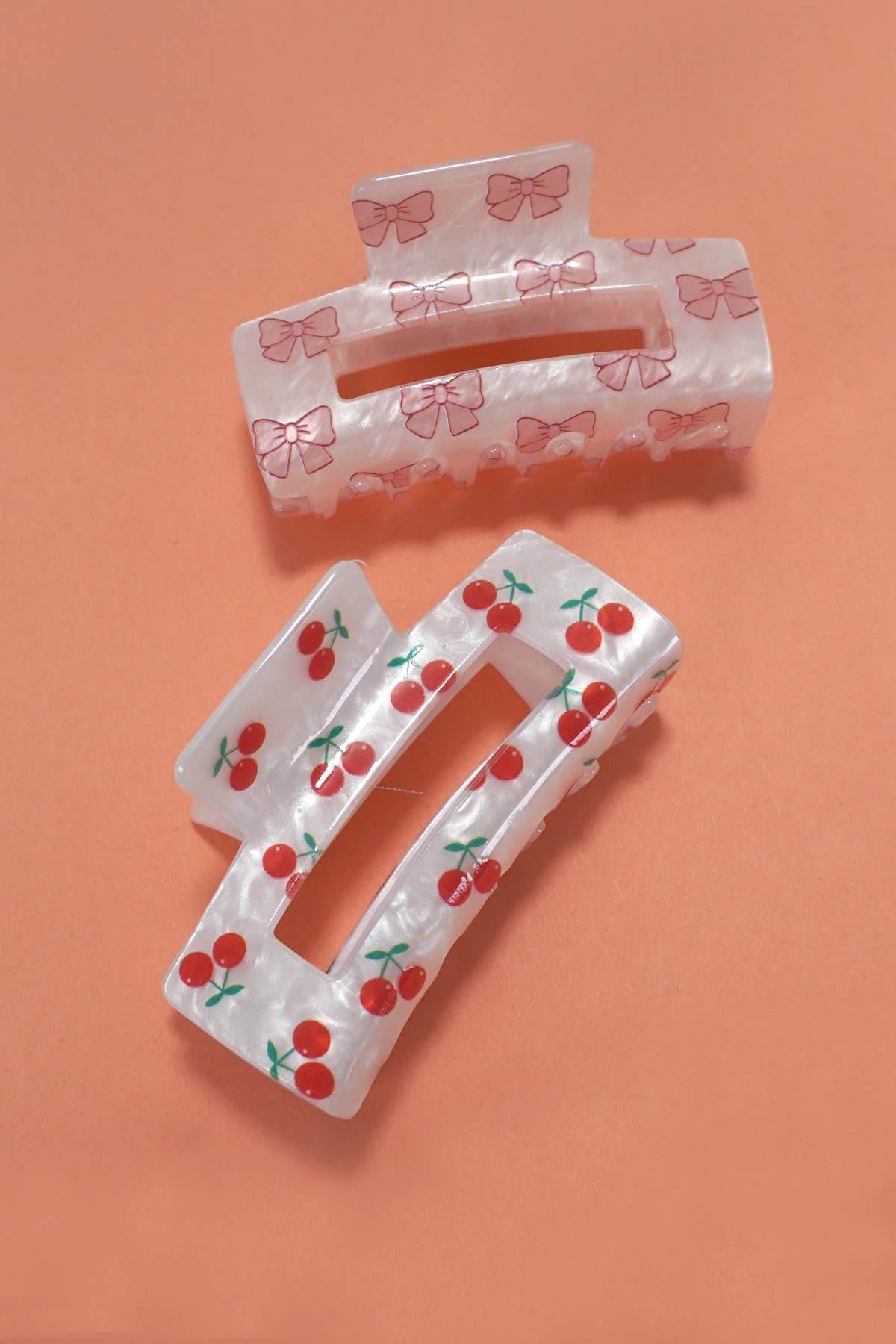 CHERRY BOW RECTANGLE HAIR CLAW CLIPS