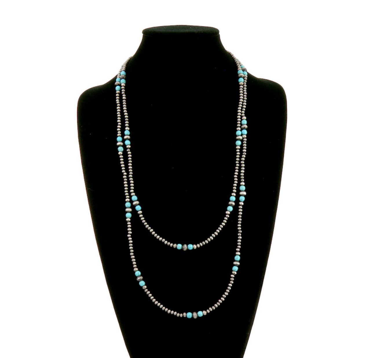 60″ Navajo Style Pearl and Bead Necklace