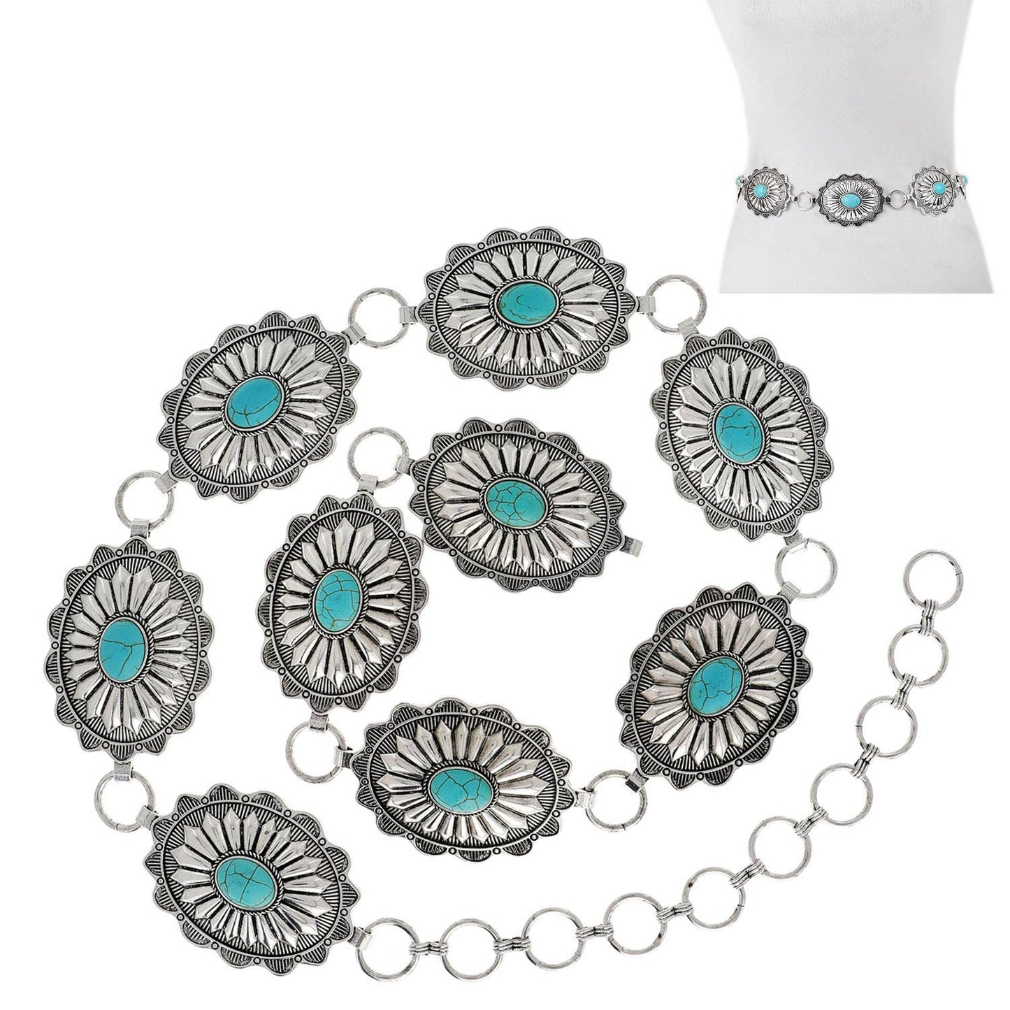 Floral Concho Western Chain Link Hip Belt