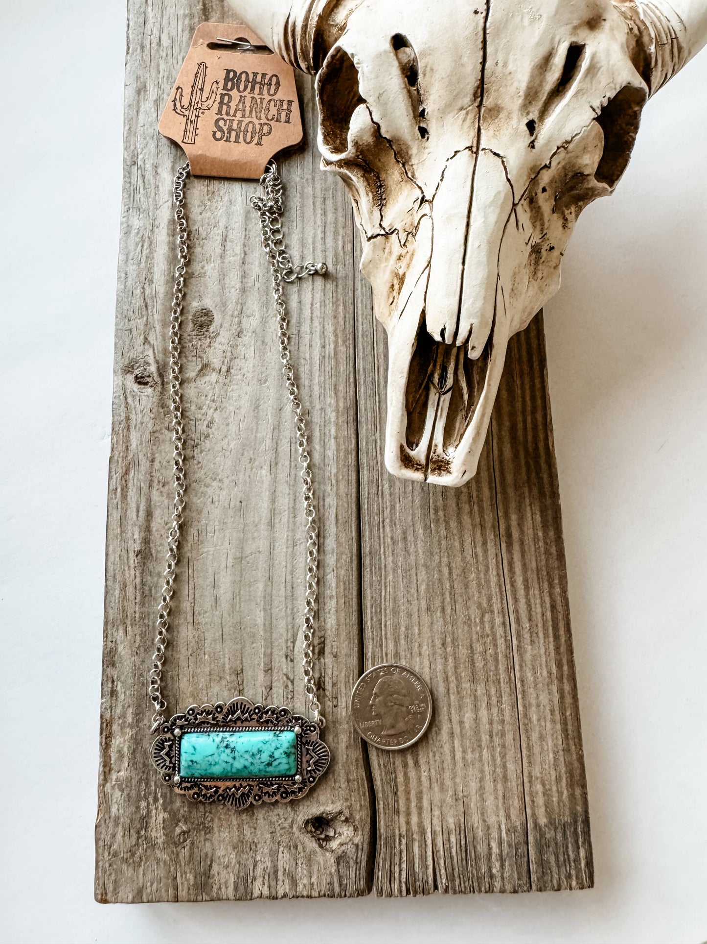 Western Rectangle Stone Pendant Necklace