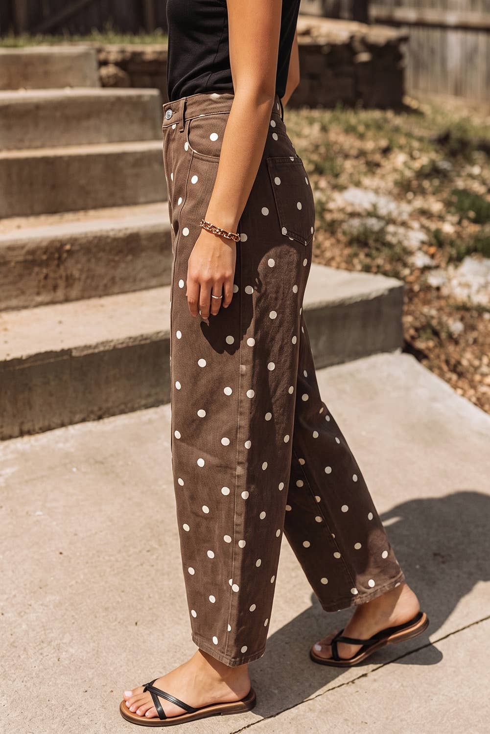 Polka Dot Detail Barrel Jeans