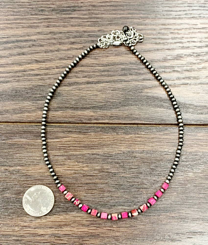 Square Gemstone & Navajo Bead Necklace