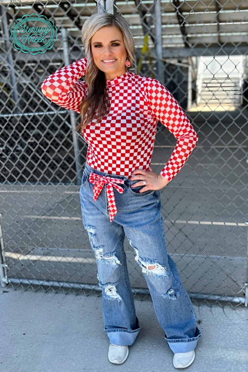 Red Checkered Mesh Top