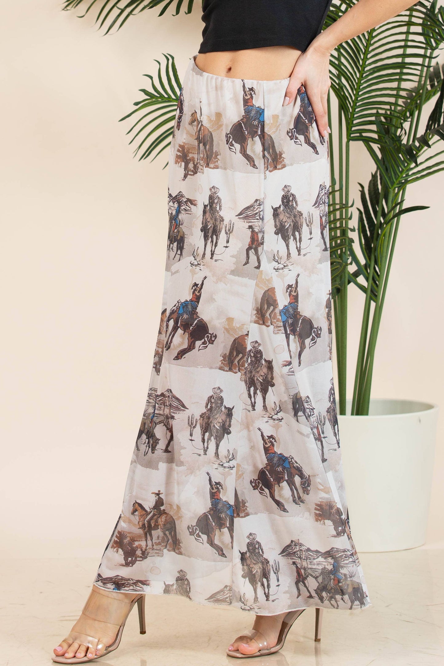 TANIA COWBOY PRINT LINED FULL MESH SKIRT