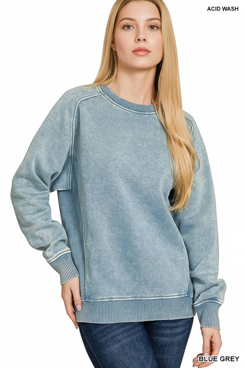 Acid Washed Fleece Side Rib Sweatshirts