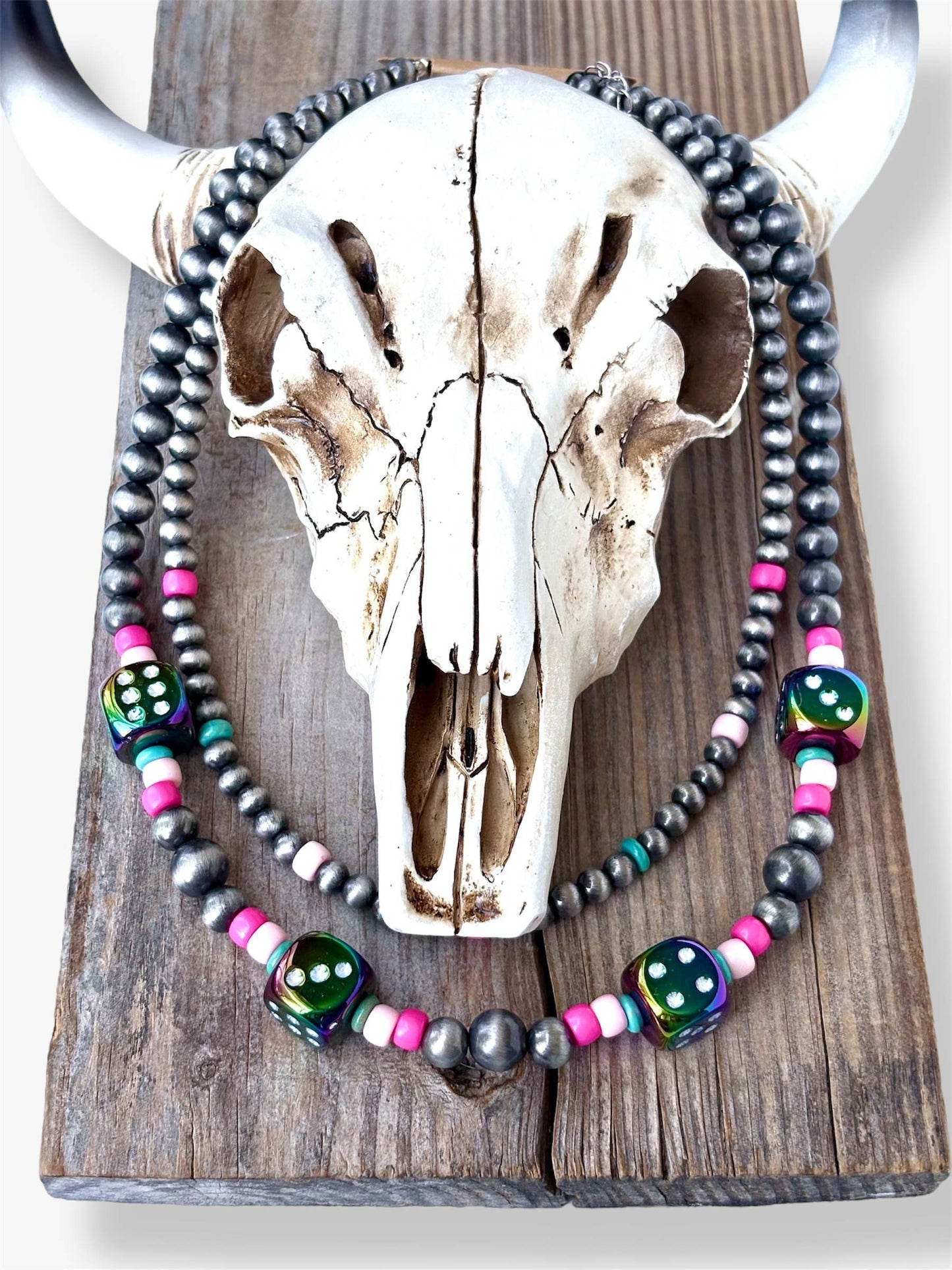 2 Layered Western Style Navajo Pearl Dice Ball Bead Necklace