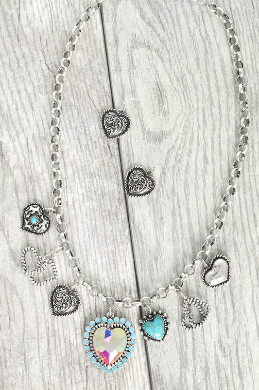 Western Theme Heart Pendant Necklace Set