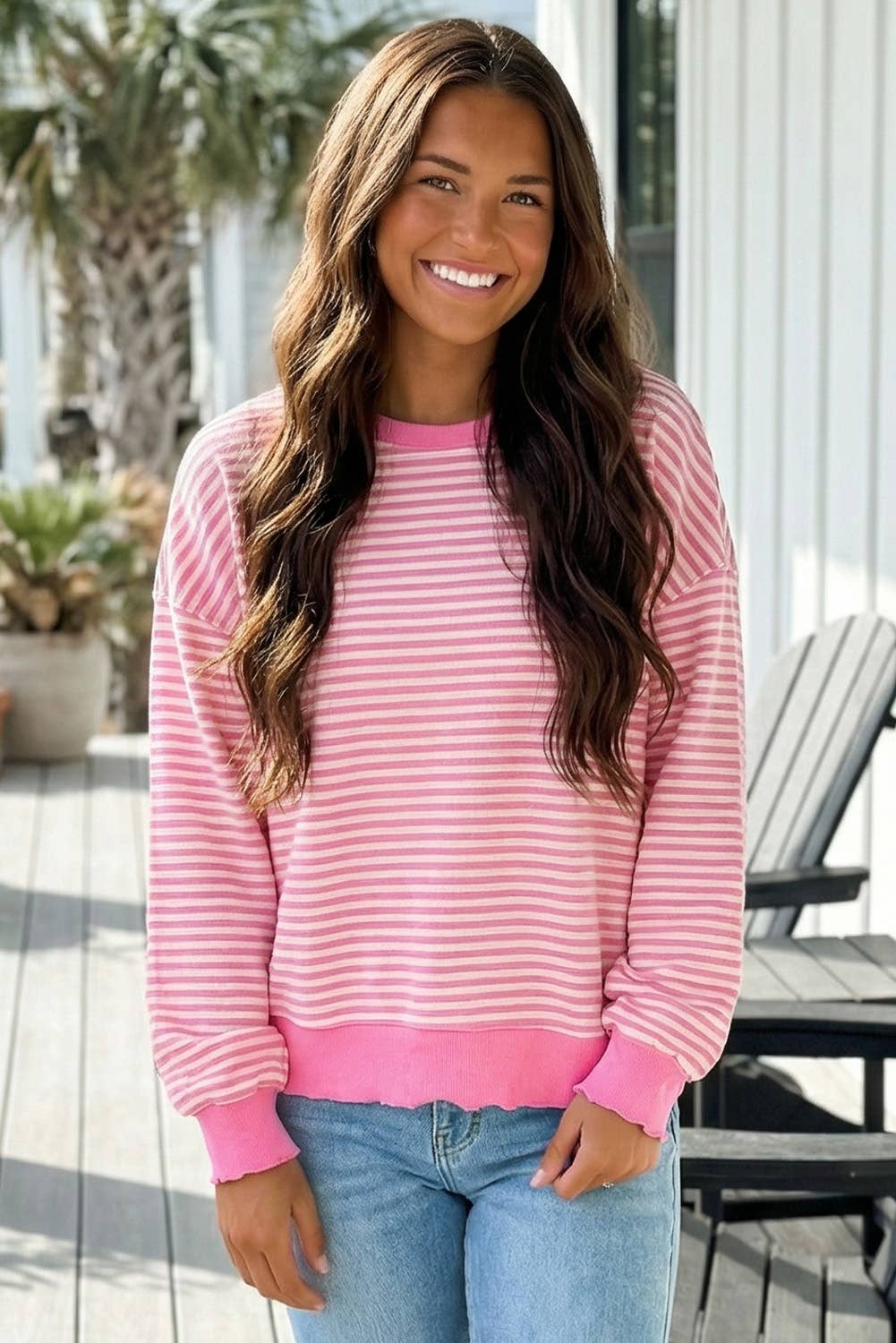 Stripe Loose Drop Shoulder Long Sleeve Top