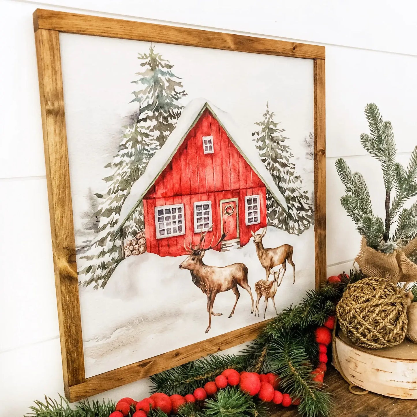 Red Barn Winter Scene Sign