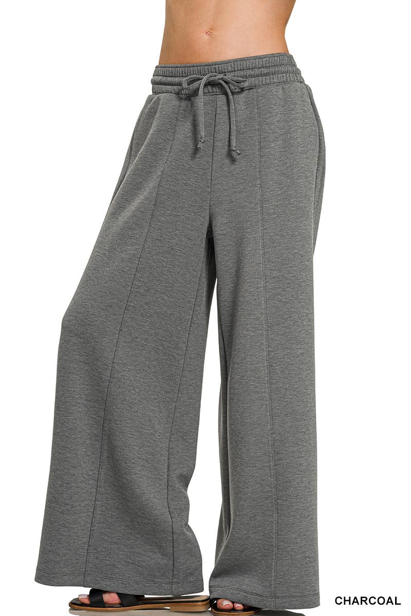 Scuba Drawstring Wide Leg Pants w/ Pockets