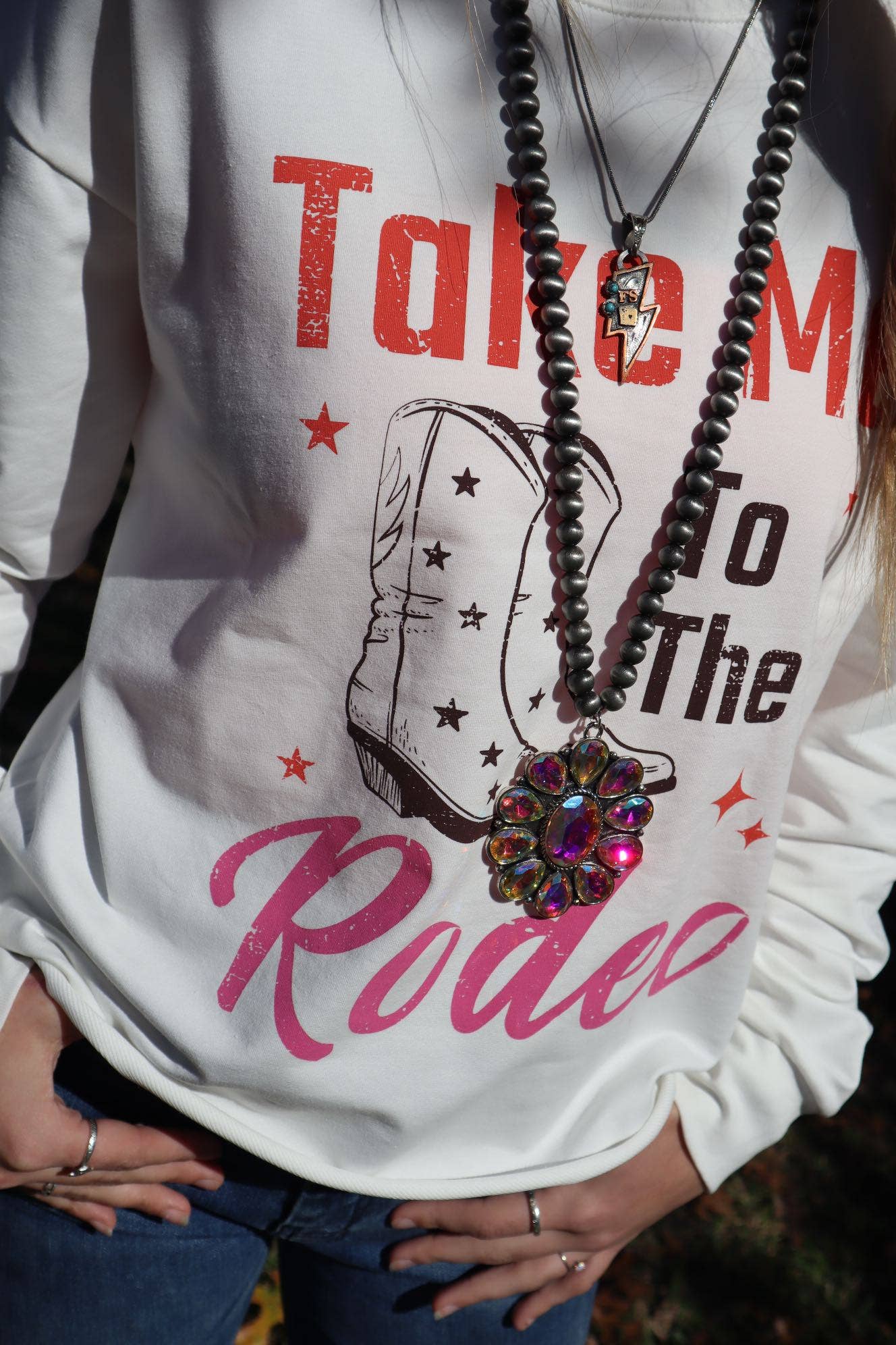 Take Me to the Rodeo Light Weight Sweatshirt- White