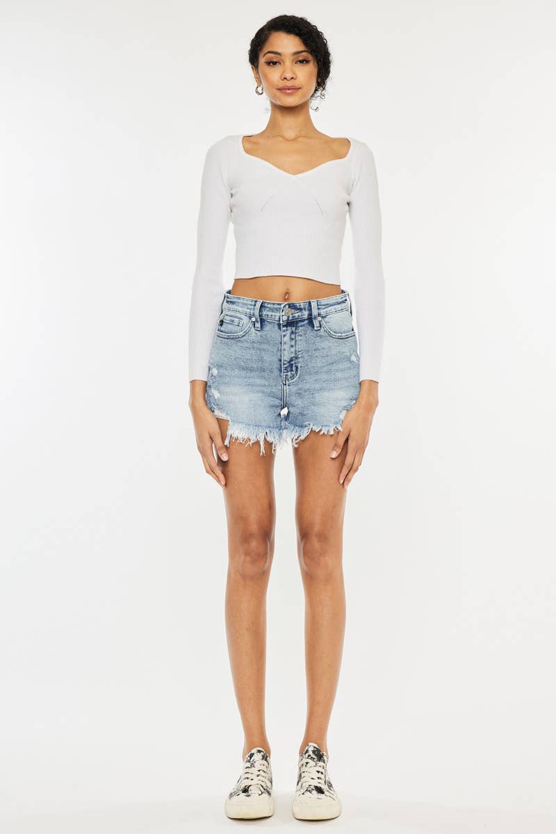 Kancan High Rise Frayed Hem Shorts