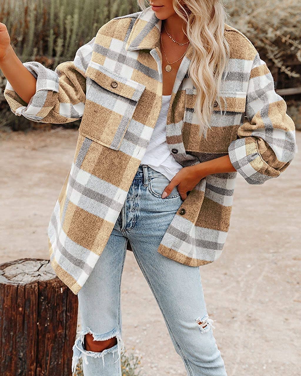Women's Plaid Button Flannel Shacket
