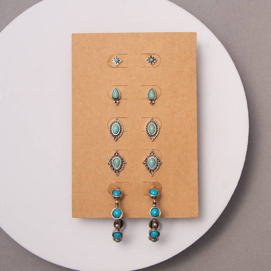 Western Theme Assorted 5-Pair Turquoise Earring Set