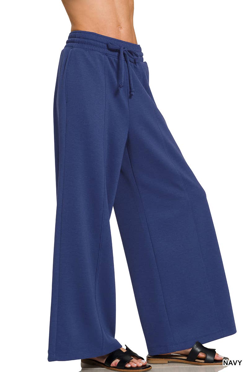Scuba Drawstring Wide Leg Pants w/ Pockets