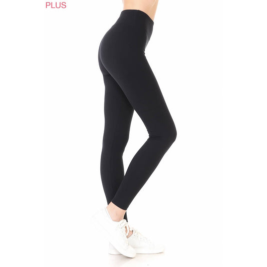 Plus Size 3" Yoga Band Premium Solid Activewear Leggings