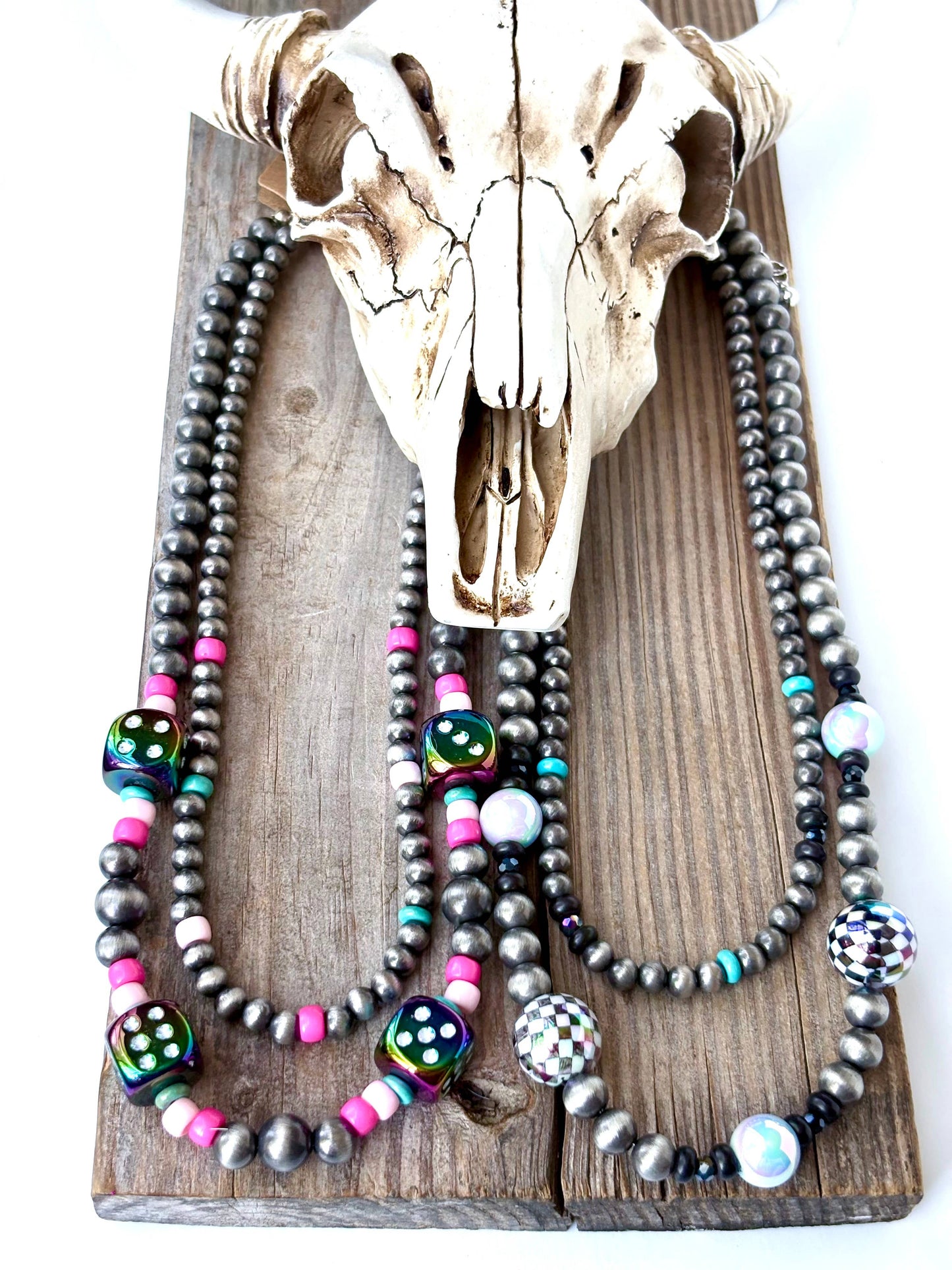 2 Layered Western Style Navajo Pearl Dice Ball Bead Necklace