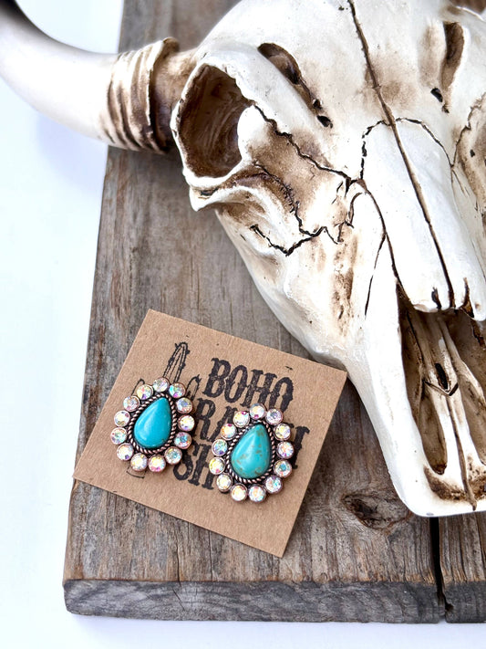 Western Turquoise Stone Teardrop Stud Earrings