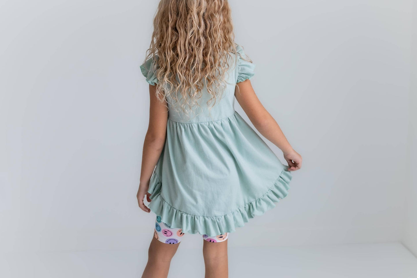 Kids Mint Green Smiley Face hi low Short Set
