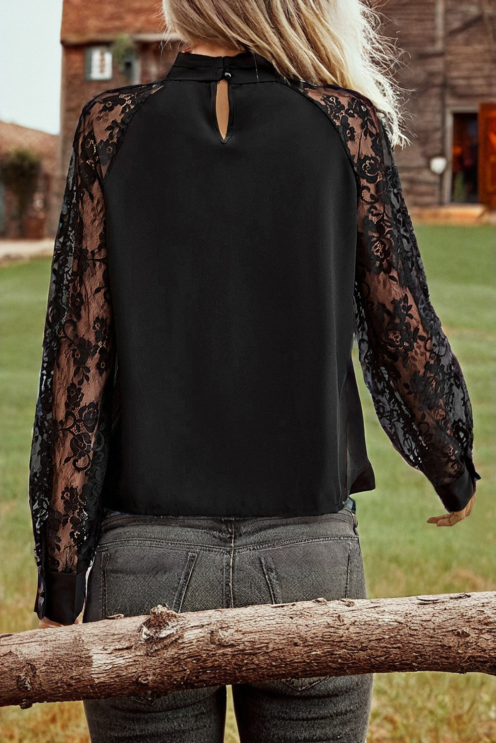 Key Hole Lace Sleeved Blouse